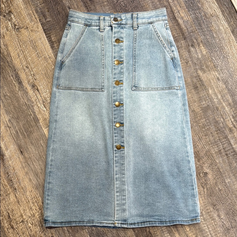 Modest Denim Button-Front Skirt 4
